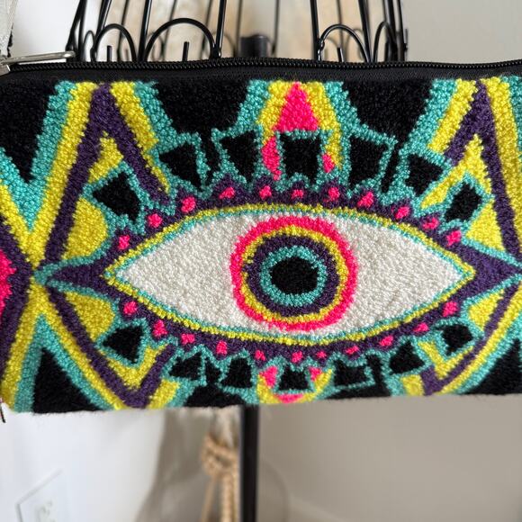 Boutique Handmade Evil Eye Woven Convertible Colorful Clutch Purse Tasseled - Picture 2 of 10